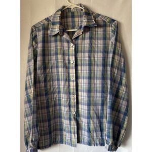 Blue and white plaid button-up shirt casual Unbranded‎ Vintage S/M
